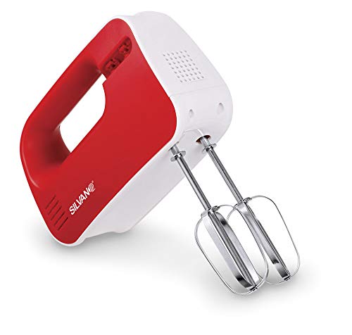 Batidora de Varillas Eléctrica con 3 Niveles de Velocidad y una Potencia de 170-200W - Función Turbo - Mango Ergonómico - Ideal para Repostería y para Montar Claras y Nata - Color Rojo y Blanco