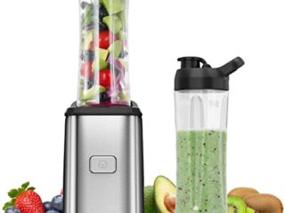 Batidora de Vaso Individual, Licuadora Portatil 350W para Smoothies, Frutas y Verduras, Incluye 2 Botellas de 600 ml, Cuerpo de Acero Inoxidable, Operación con Solo Botón, Sin BPA, Plata
