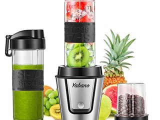 Batidora de vaso Yabano, 500W batidora de vaso individual, 3 en 1 multifunción, batidora smoothie y molinillo de café, 33000 rpm con 2 botellas de 600 ml, sin BPA, Tritan