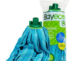 Bayeco - Fregona de Tiras 100% Microfibra - Con casquillo de goma - Gran capacidad de absorción - Mayor duración y resistencia - Efecto pulido - Lavable - Cuatro colores disponibles - 1 unidad