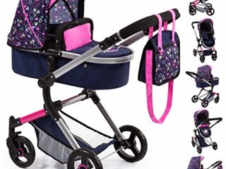 Bayer Design 18417Aa, Cochecito de Muñecas, Carro Neo Vario, Combolsa, Convertible, Plegable, Ajustable, Azul Comsirena, Color, Diseño de Corazón