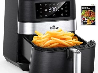 Bear Freidora sin Aceite 5,5L, Freidora Aire Caliente con 7 Programas, Air Fryer con Función Mantener Caliente, Pantalla LED Táctil, Temporizador, Sin BPA ni PFOA, y Recetas, 1700W