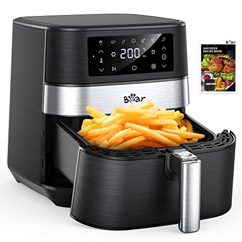 Bear Freidora sin Aceite 5,5L, Freidora Aire Caliente con 7 Programas, Air Fryer con Función Mantener Caliente, Pantalla LED Táctil, Temporizador, Sin BPA ni PFOA, y Recetas, 1700W