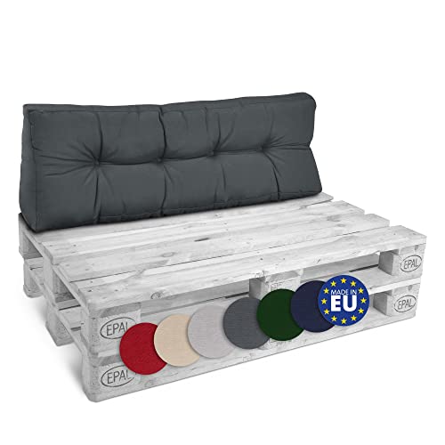 Beautissu Eco Style Cojin - Cojin de Respaldo para Palet Gris Grafito 120x40x10 cm - Cojin de Respaldo para Interior y Exterior Robustos, Cuidado Fácil