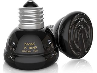 bedee Bombilla de Calor, Bombilla de Calor para Pollitos, 2 Unidades Bombilla Calor 75W, Bombilla Ceramica Reptiles Lampara Calor para Tortuga, Serpiente, Lagartos, Pollitos, Camaleón, E27, Negro