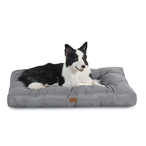 Bedsure Cama Perro Impermeable Grande - Colchón Perro Lavable, Cojín Perro Antipelo y Suave, Gris, L, 91x68x10 cm
