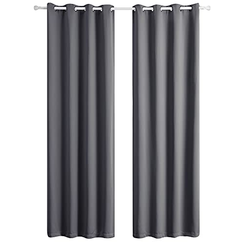 Bedsure Cortinas Opacas Térmicas Aislantes - Cortinas Salon 2 Piezas Acustica y Antiruido, Cortina Protección Solar y Anti Luz, 140x240, Gris Oscuro