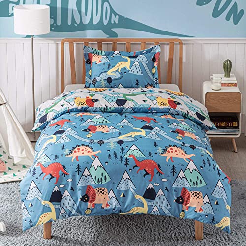 Bedsure Funda Nordica 150x220 Infantil - Funda Edredon Cama 90 con Funda Almohada 50x75 cm, Juego de Cama Juvenil 2 Piezas, Estampado de Dinosaurio, Reversible y Suave