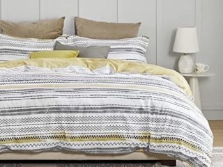 Bedsure Funda Nordica Cama 180 - Fundas de Edredón 260x240 cm Modernos con 2 Fundas de Almohada 40x75cm, con Estampado a Rayas Reversible de Árbol de Microfibra, 3 Piezas, Gris y Blanco