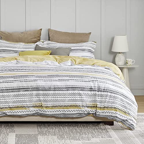 Bedsure Funda Nordica Cama 180 - Fundas de Edredón 260x240 cm Modernos con 2 Fundas de Almohada 40x75cm, con Estampado a Rayas Reversible de Árbol de Microfibra, 3 Piezas, Gris y Blanco