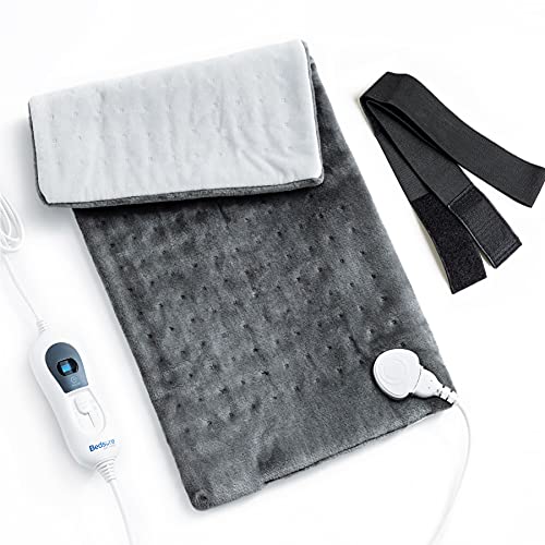 Bedsure Manta Electrica Lumbar Pequeña - Almohadilla Eléctrica Térmica Espalda de 3 Calentamiento Niveles, Esterilla Calor con Función de Apagado Automático, Gris, 60x30cm