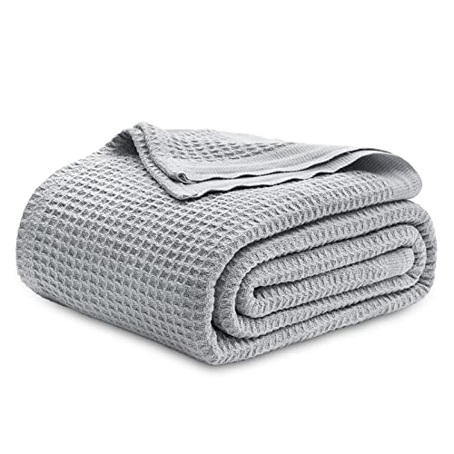 Bedsure Manta Sofá Verano Waffle - Manta Sofa Grande Algodón 100%, Manta Cama Suave y Transpirable, 220x240 cm, Gris