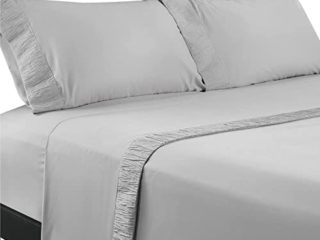 Bedsure Sabanas 150 x 190 - Juego Sábanas 150x200 4 Piezas Poliéster con Bajera 150x190 Ajustable, Encimera Cama 150 y 2 Fundas de Almohada 50x80cm, Gris Claro
