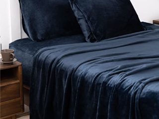 Bedsure Sabanas Coralina Cama 90 - Juego Sábanas Invierno 90x190 Franela 3 Piezas, Sabanas Polar Termica 90x190, Sabana Bajera Ajustable 90x200 con Encimera, Azul Marino