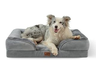 Bedsure Sofá Perro Ortopédica Grande - Cama Perro Desenfundable y Lavable, Colchon Perro con Forro Impermeable y Espuma Viscoelastica, Gris, L