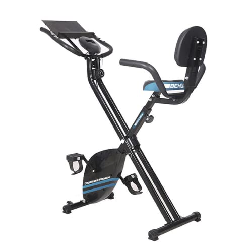 Behumax Bicicleta Estática Cross Bike Premium plegable con respaldo, pantalla LCD con función SCAN, pulsómetro, 8 niveles de resistencia y volante de inercia de 2,5 kg