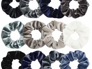 Belle Vous Coleteros de Tela Terciopelo (Pack de 12) - Accesorios de Peinado Suave Pelo Mujer Lacio, Ondulado, Rizado, Largo, Corto, Grueso y Fino - Coletero Scrunchie Elástico Colorido
