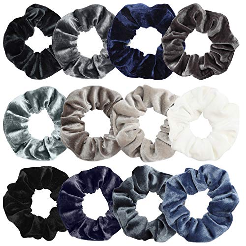 Belle Vous Coleteros de Tela Terciopelo (Pack de 12) - Accesorios de Peinado Suave Pelo Mujer Lacio, Ondulado, Rizado, Largo, Corto, Grueso y Fino - Coletero Scrunchie Elástico Colorido