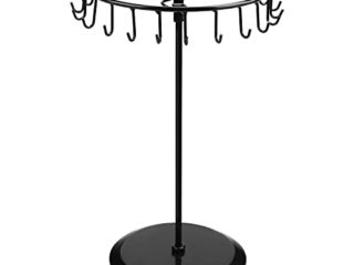 Belle Vous Expositores de Bisuteria Metal Negro Giratorio (23 Ganchos) – 34,8 x 20,5 cm – Torre Colgador Collares, Brazaletes, Anillos y Pendientes - Cuelga Collares de Mesa