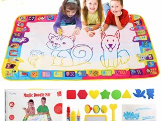 BelleStyle Agua Dibujo Pintura, 100*70cm Doodle Alfombra de Agua, Doodle Estera de Agua con Bolígrafos Mágica, Moldes, Sellos, Rueda, Plato de Agua, Folleto de Dibujo para Niños - Juguete Educativo