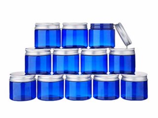 BENECREAT 12 Pack 50ml Tarro Azul de Crema de Cosméticos Botella de Plástico de Viaje con Tapa de Aluminio Contenedor Vacío Rellenable de Maquillaje