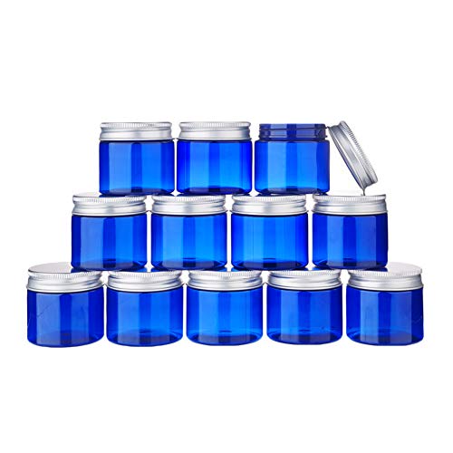 BENECREAT 12 Pack 50ml Tarro Azul de Crema de Cosméticos Botella de Plástico de Viaje con Tapa de Aluminio Contenedor Vacío Rellenable de Maquillaje