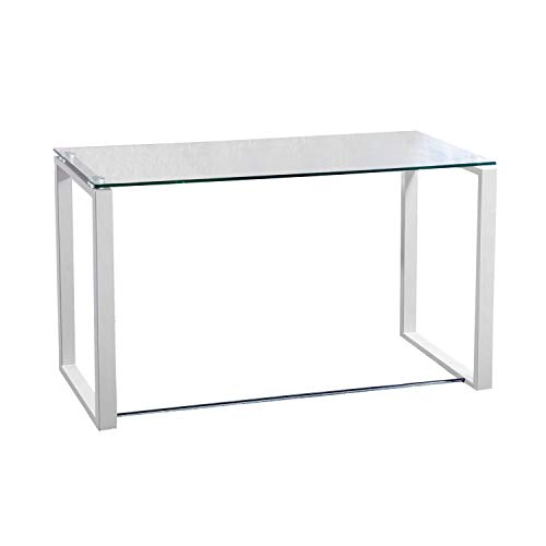 Benetto XL, Mesa de Cristal para Estudio, Escritorio, Despacho o Oficina, Acabado en Cristal y Blanco, Medidas: 120 cm (Ancho) x 74 cm (Alto) x 60 cm (Fondo)