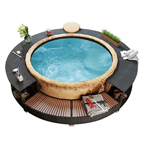 Benkeg Borde para Bañera De Hidromasaje De Ratán Sintético, Altura 25-55 Cm, Diámetro Externo 283 Cm, Diámetro Interior 203 Cm