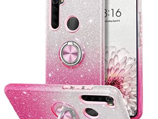 BENTOBEN Funda Xiaomi Redmi Note 8, funda Redmi Note 8 ultrafina, soporte de anillo con purpurina antigolpes, brillante, resistente de poliuretano termoplástico anticaída y polvo degradado