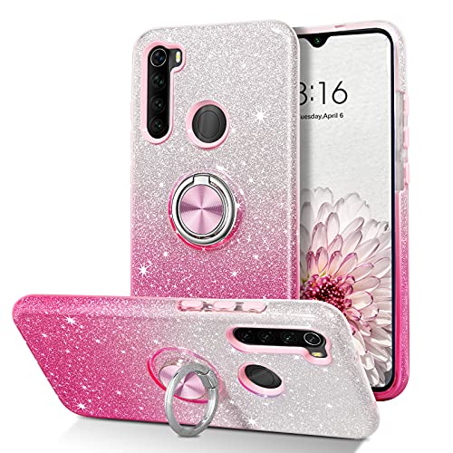 BENTOBEN Funda Xiaomi Redmi Note 8, funda Redmi Note 8 ultrafina, soporte de anillo con purpurina antigolpes, brillante, resistente de poliuretano termoplástico anticaída y polvo degradado