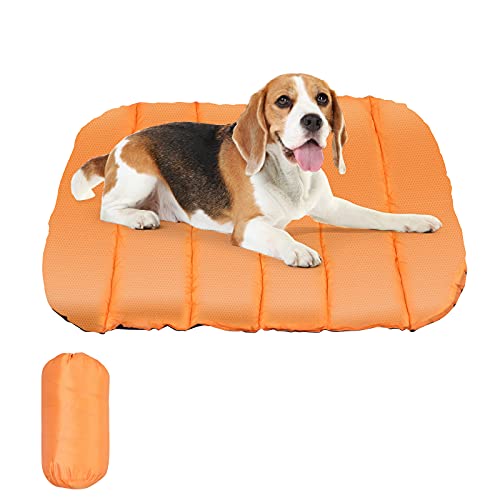 Beowanzk Cama Perro/Gato Antiestres Antimordeduras Elevada Cojin Colchon Perro Lavable Colchoneta Viaje Relajantes Cunas para Perros Exterior Impermeables Plegable Portatil(Grande, Naranja)