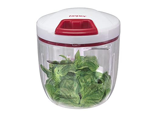 BEPER C107UTT002 Picadora Manual, Picadora con cuerda, Contenedor de ABS,1000 ml, 5 Cuchillas de acero, Blanco/Rojo