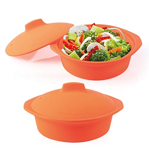 BERELA HOME- Ebuka- Vapround – Vaporera Silicona para microondas/Horno Redonda, 100% Silicona resiste Temperaturas de – 60 a + de 220ºC Ideal para cocinar al Vapor y descongelar 17cm diámetro 1000ml