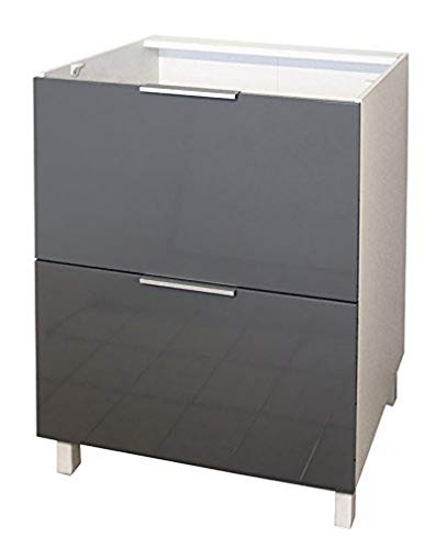 Berlenus CT6BG - Mueble bajo de Cocina (2 cajones, 60 cm), Color Gris Brillante