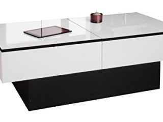 Berlioz créations Amelie Mesa Baja, Madera de ingeniería, Blanco Brillante y Negro, 94 x 9 x 60 cm