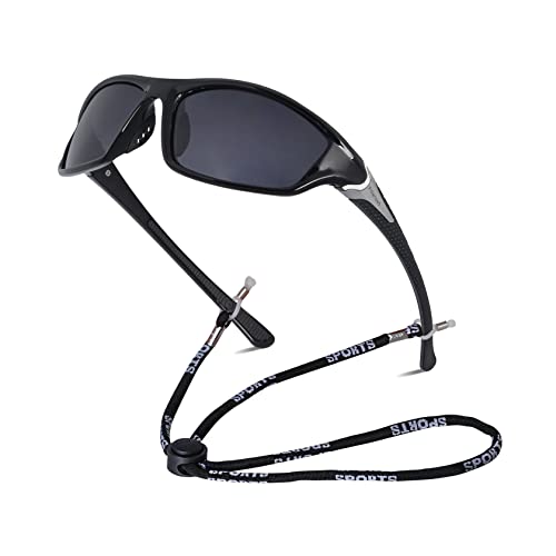 besbomig Gafas de Sol Polarizadas para Ciclismo, Gafas de Ciclismo Protección UV400 Ligeras, Mujer Hombre Gafas de Sol Deportivas con Correa de Cuerda, para Conducir, Correr, Pescar, Golf
