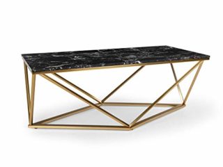 Besoa Black Onyx I Mesa para el sillón - Mesa Auxiliar, 110 x 42,5 x 55 cm, Soporte de mármol Blanco, Hecho en Metal con Todos Dorados y Negros