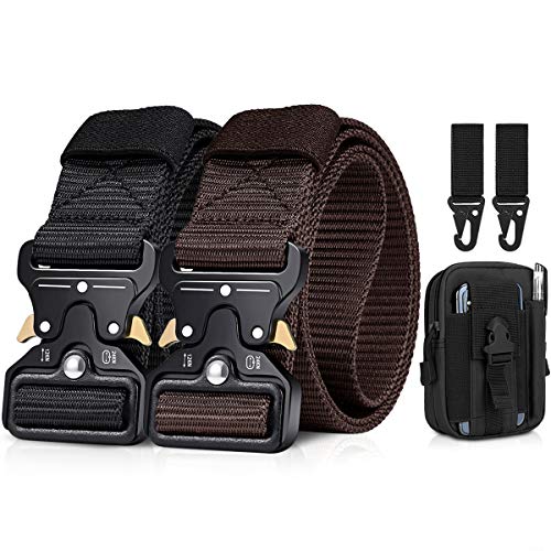 BESTKEE, paquete de 2 cinturones tácticos para hombre, resistente, cinturón de 1,5 pulgadas, hebilla de Metal de liberación rápida de nailon, regalo con bolsa táctica Molle y gancho