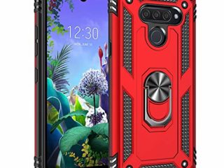 BestST Funda LG K50/LG Q60 + Protectores de Pantalla,con Anillo Soporte,2in1 Dura PC + Suave TPU Silicona Carcasa Híbrido Armadura Bumper Case Cover para LG K50/LG Q60 -Rojo