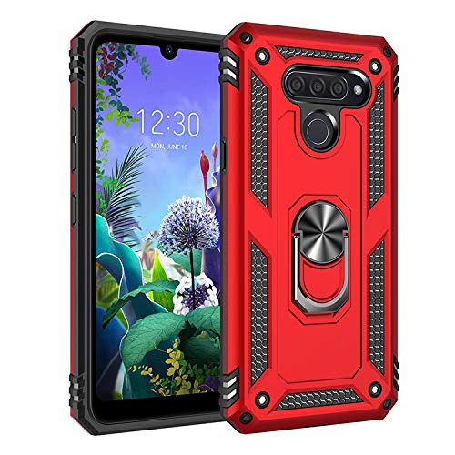 BestST Funda LG K50/LG Q60 + Protectores de Pantalla,con Anillo Soporte,2in1 Dura PC + Suave TPU Silicona Carcasa Híbrido Armadura Bumper Case Cover para LG K50/LG Q60 -Rojo
