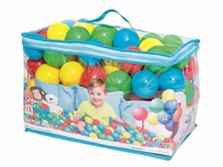 BESTWAY 52027 - Bolas de Colores para Piscina de Bolas Hinchable 100 Unidades de PVC con Bolsa de Transporte 4 Azul, Amarillo, Verde y Rosa Diámetro 6,4 cm