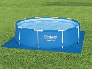 BESTWAY 58001 - Tapiz de Suelo para Piscina 335x335 cm de PVC Resistente Forma Cuadrada Para Piscinas Redondas de 305 cm de Diámetro Color Azul Fácil Instalación