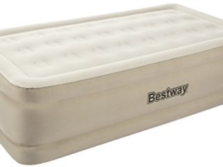 BESTWAY 69017 - Cama Hinchable Individual Fortech con Inflador Eléctrico Integrado, 191 x 97 x 51 cm, Denso Poliéster con Estructura Tubular y Bolsa de Transporte, Color Beige / Blanco
