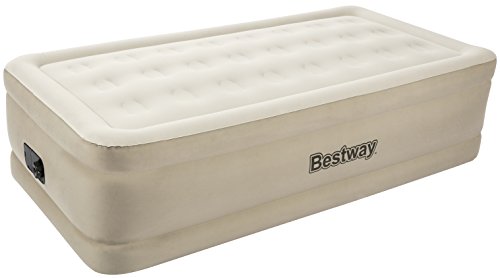 BESTWAY 69017 - Cama Hinchable Individual Fortech con Inflador Eléctrico Integrado, 191 x 97 x 51 cm, Denso Poliéster con Estructura Tubular y Bolsa de Transporte, Color Beige / Blanco