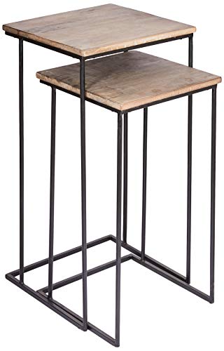 BETTER & BEST Q B&B Q BETTER & BEST Negra Mesas Nido Altas Pata Hierro, Tapa Natural, Medidas 39x37x70,5 35x35x60, Material: Madera/Metal, Talla única
