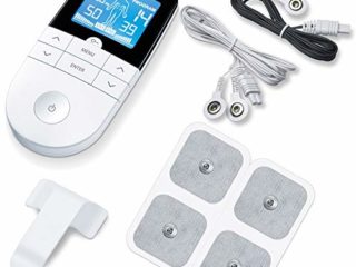 Beurer EM 49 TENS/EMS digital, dispositivo de corriente de estimulación 3 en 1 para el alivio del dolor y entrenamiento, función de masaje, incluye 4 electrodos, Color Blanco