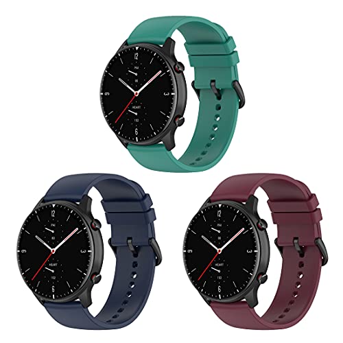 Bexido Correa de reloj compatible con Amazfit GTR 2/GTR 2e/GTR 47mm/Amazfit Stratos/Amazfit Stratos 2/Amazfit Stratos 3/Amazfit Pace, pulsera 22 mm, Paquete de 3 - Verde oscuro+Azul Marino+Rojo Vino