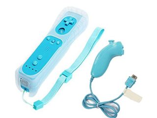 BIGFOX 2 en 1 Mando Plus con Motion Plus y Nunchunk para Nintendo Wii / Wii U (Opcional a Seis Colores) y Funda de Silicona - Azul Claro