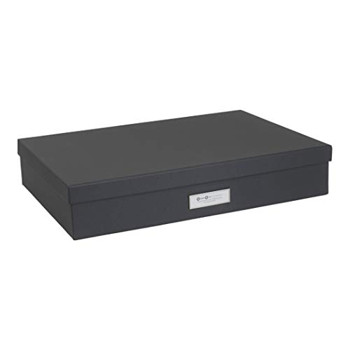 Bigso Box of Sweden Caja archivadora para documentos de tamaño A3 – Caja de almacenamiento con tapa y etiqueta – Organizador de cartas de tablero de fibras y papel – gris oscuro