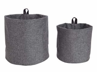 Bigso Box of Sweden Cesta colgante grande de poliéster y cartón – Cesta de pared con trabilla y aspecto de lino – Cubo de almacenaje para colgar o poner de pie – gris